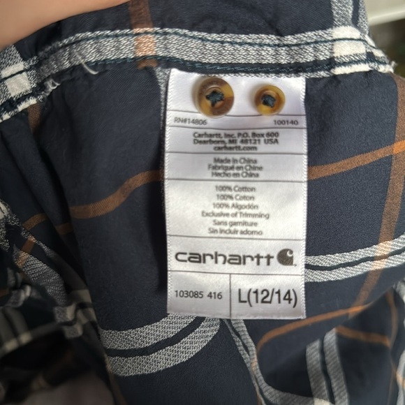 Youth size 14-16 Carhartt blue plaid button down shirt - Picture 6 of 6